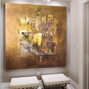 Large Canvas Abstract Original Gold and Orange Oil Painting | GOLDEN ELEGANCE - Trend Gallery Art | Original Abstract Paintings
