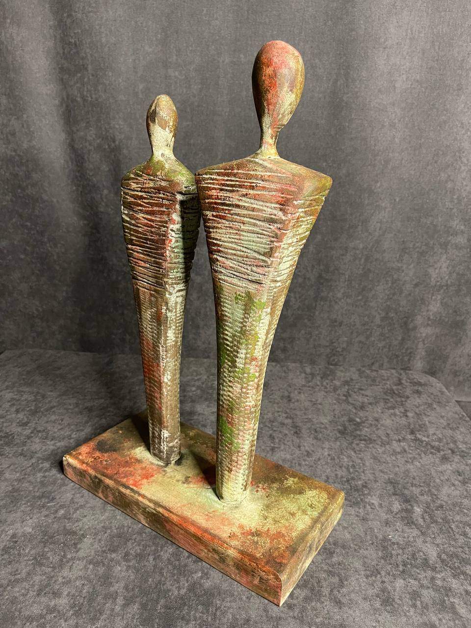 Creative Wood Sculpture Original Hand Carved Couple in Love Modern Table Figurine for Home Decor | DUET 12"x17" - Trend Gallery Art | Original Abstract Paintings