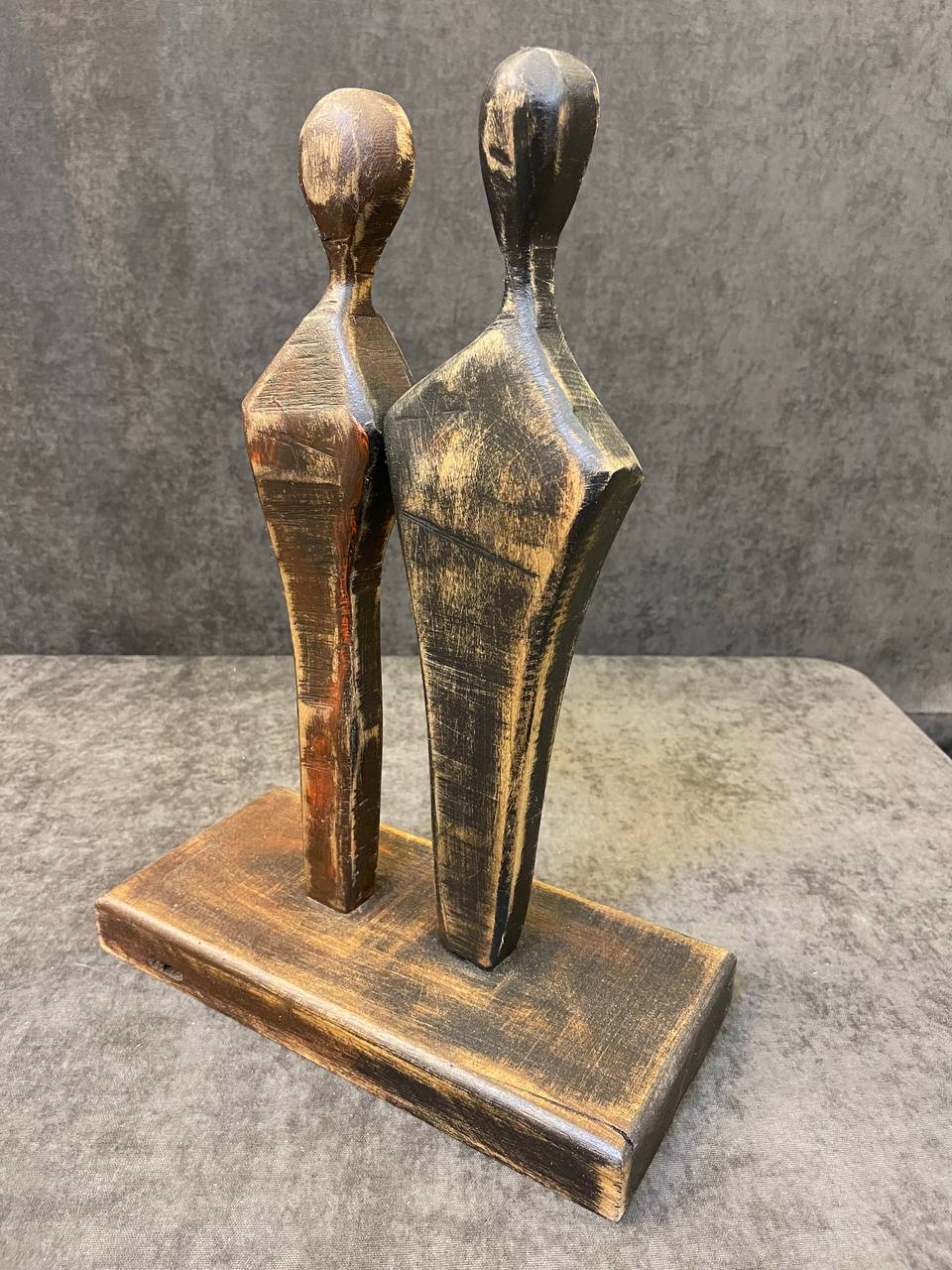 Original Figurative Wood Table Figurine Brown Couple Abstract Desktop Art for Living Room | COUPLE 12"x16.6" - Trend Gallery Art | Original Abstract Paintings