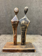 Original Figurative Wood Table Figurine Brown Couple Abstract Desktop Art for Living Room | COUPLE 12"x16.6" - Trend Gallery Art | Original Abstract Paintings